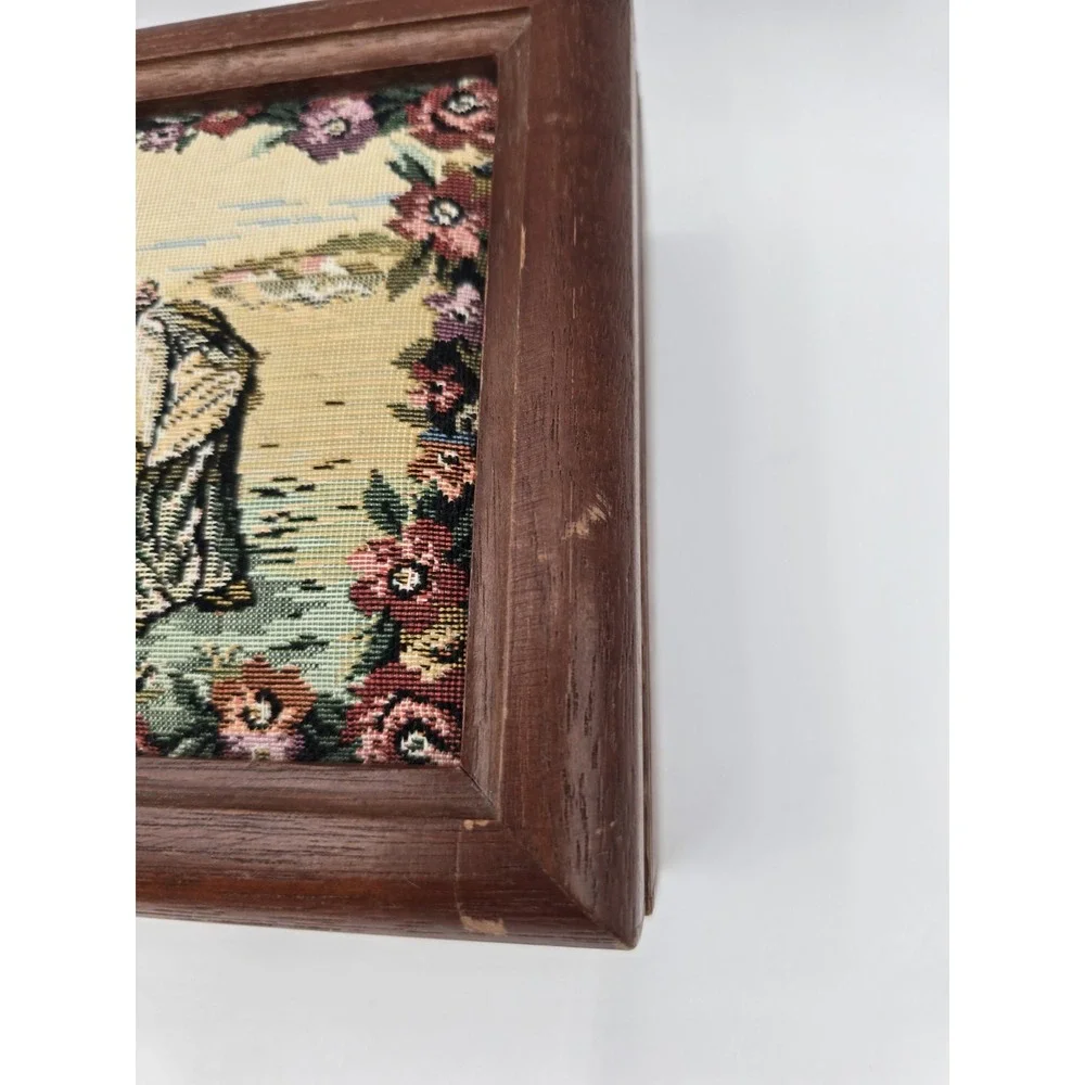 Tapestry Jewelry Chest Box Wood 2-tier Gold Velvet  Pat Yoshikawa Japan Gleaners